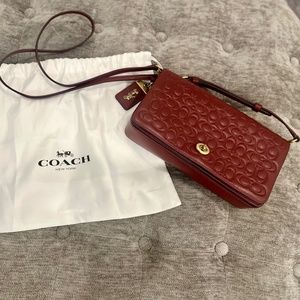 Coach Dinky Brass/Bordeaux  signature leather handbag